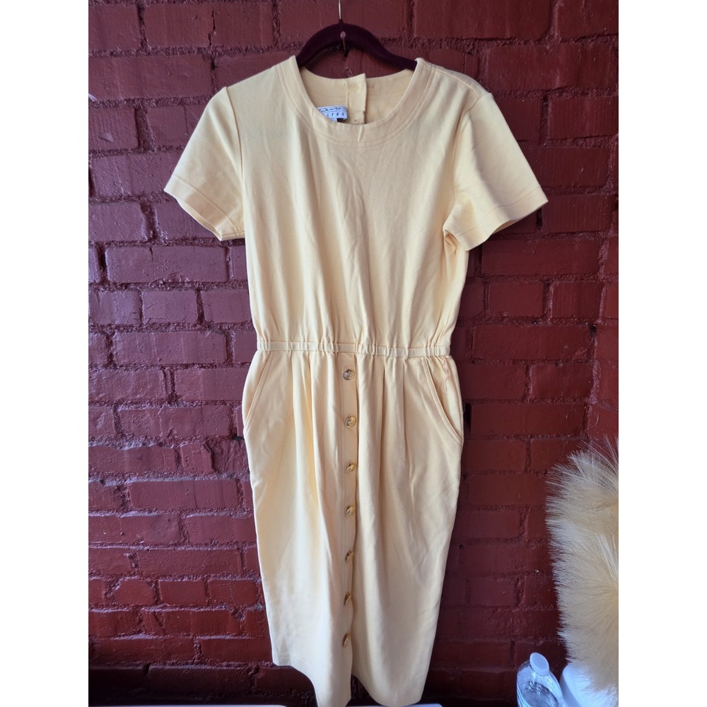 Talbots Yellow Pocket Button Down Dress PS Petite Small Midi Coastal
